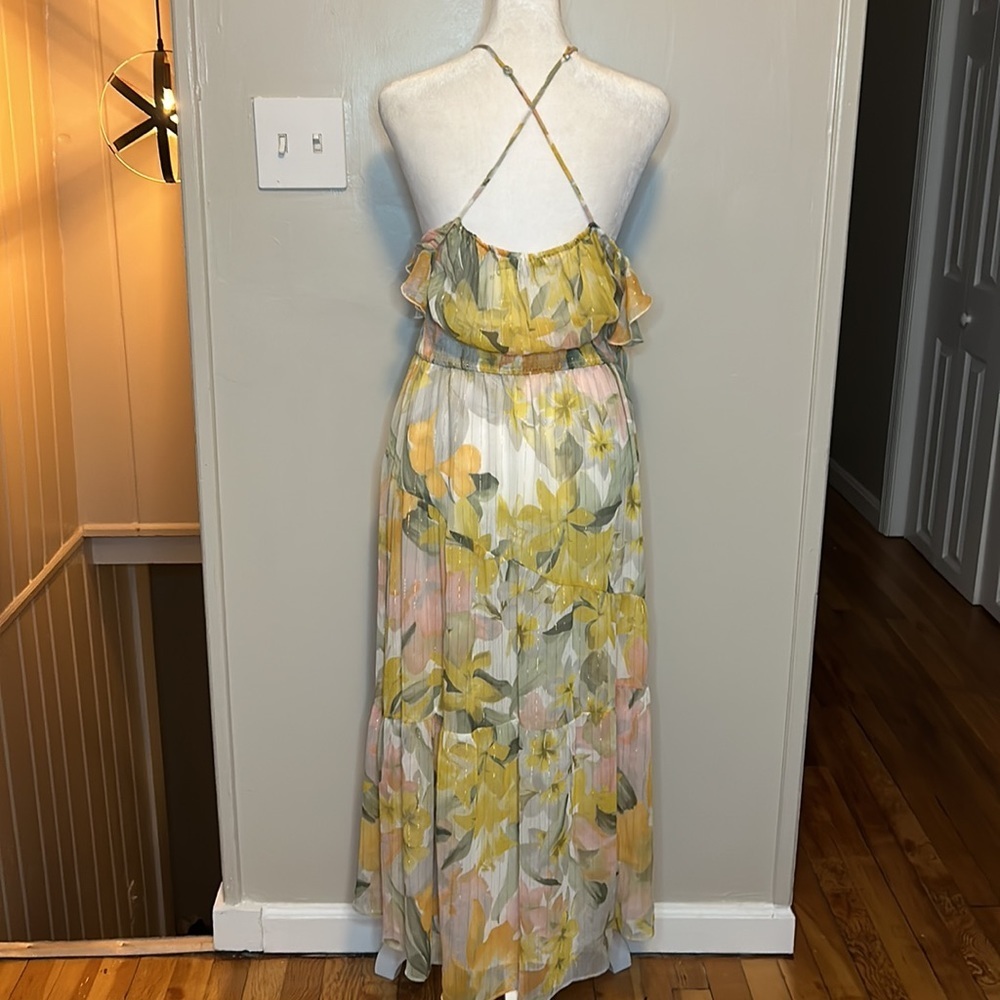 Zara Metallic Thread Floral Print Ruffle Dress NWT Size XL - Picture 16 of 16